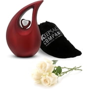 Red Tear Drop Medium Size Urns for Human Ashes with Silver Heart 6 Inch Height - Unique Medium Urn - Decorative Urns - Cremation Urn - Burial Urns - Keepsake Urn - Funeral Urn - Small Pet Urns