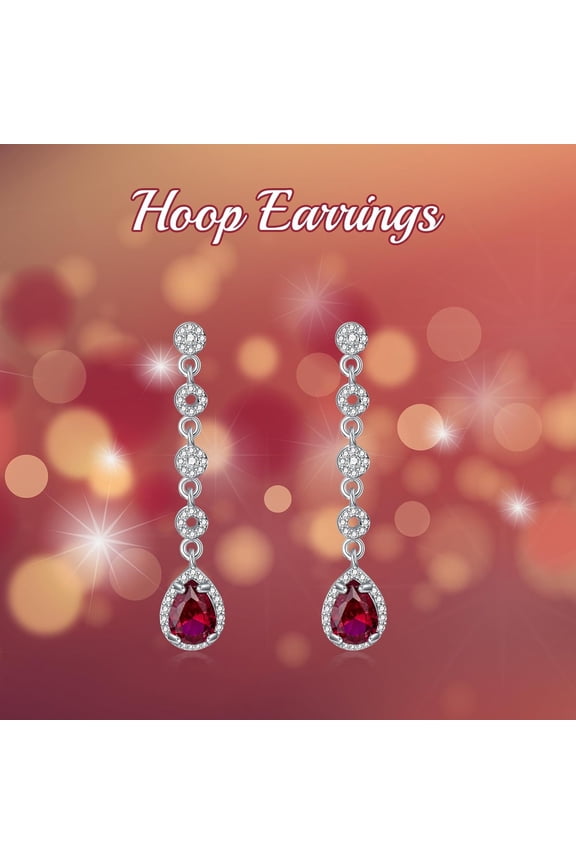 Red Teardrop Dangle Earrings for Women 925 Steriling Silver Ruby Birthstone Earrings Long dangling Burgundy Earring Vintage Jewelry Gift for Christmas/Valentine's Day/Wedding Jewelry.
