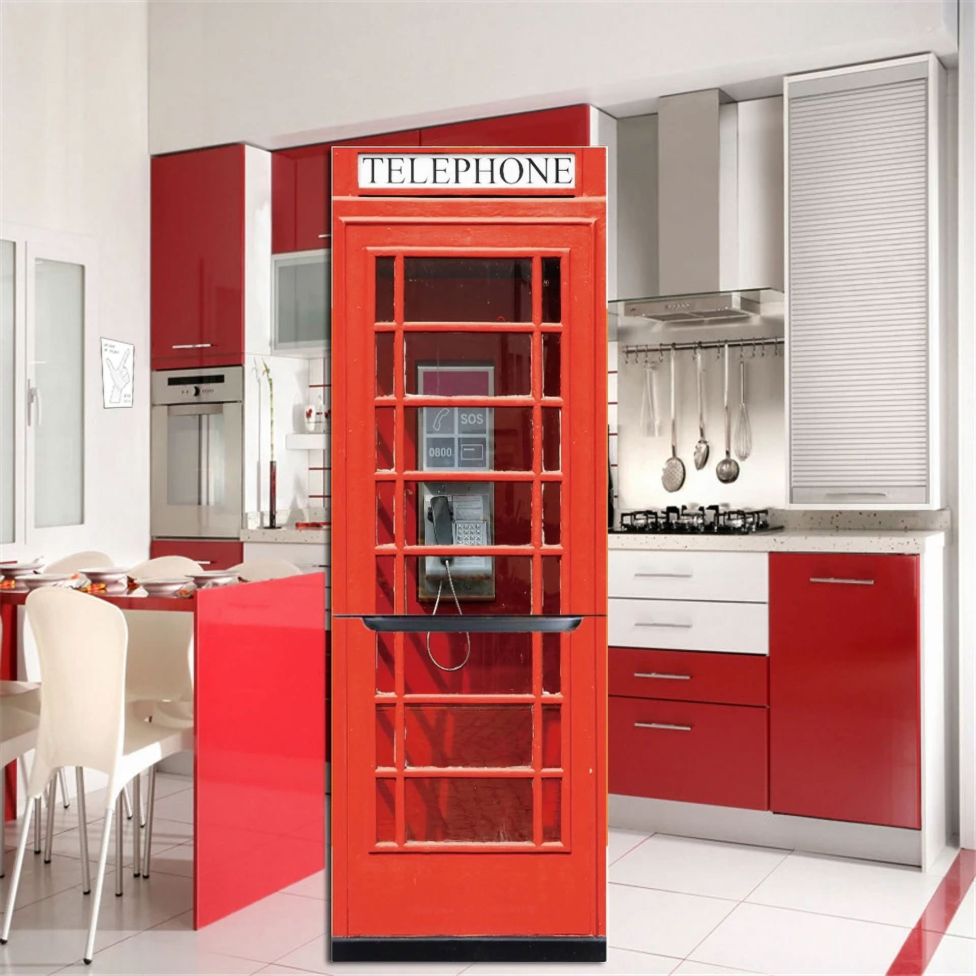 Red Teleph Booth 3D Wallpaper for Fridge Adhesive Waterproof Wall ...