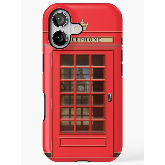 Red Telephone Box and Clock Tower Tough Phone Case for Apple iPhone, Dual-Layer Polycarbonate and TPU
