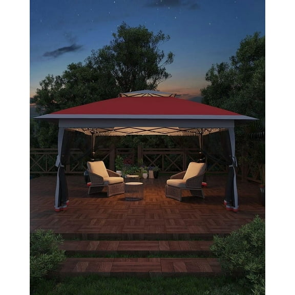 Red Tent 13x13, Pop Up Gazebo Tent Easy Setup with 4 Sand Bags for Backyard Garden Patio,Mosquito Netting & Height Adjustable
