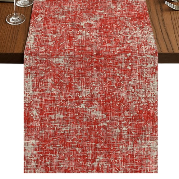 Red Terracotta Splatter Burlap Cotton Table Runner 13x36 Inches Short, Boho Mottled Vintage Rustic Farmhouse Table Runners, Outdoor Dining Table Decor for Baby Shower/Party/Wedding