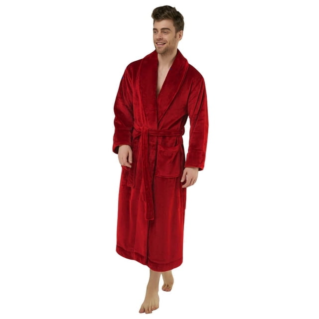 Red Terry Cloth Bathrobe for Men. Adult Medium, 50 Inch Length. Spa and