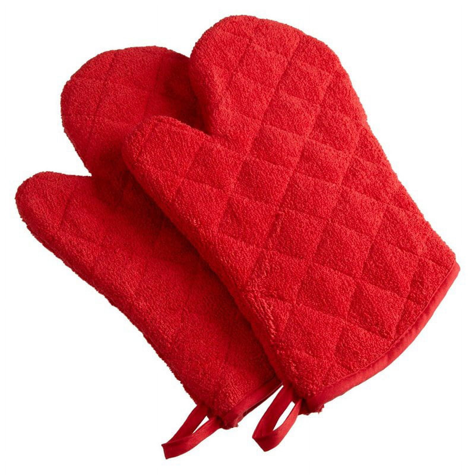 Red Cotton Quilted Terry Oven Mitts Set of 2