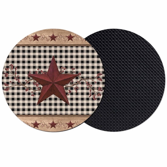 Red Texas Star Farmhouse Coasters Set of 2, Absorbent Coasters for Drinks, Black Plaid Berry Country Coaster for Desk Coffee Table Protection, Home Decor House Warming Gifts 4"