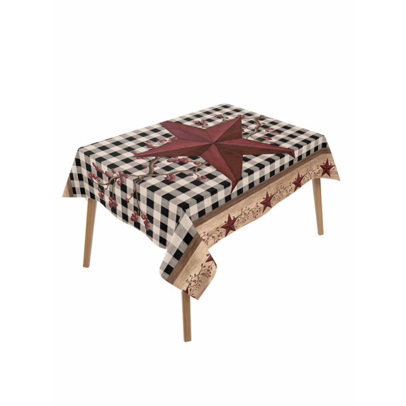 Red Texas Star Farmhouse Table Cloth, Waterproof Tablecloth for Rectangle Tables, Black Plaid Berry Country Reusable Washable Fabric Table Cover for Restaurant Kitchen Dining Tables 60"x84"