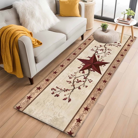 Red Texas Star Rustic 2'x6' Runner Rug, Farmhouse Berry Brown Wooden Washable Non-Slip Area Rugs for Hallway Kitchen Floor Bedroom Entryway, StainResistant Laundry Carpet Decoration Indoor Mat