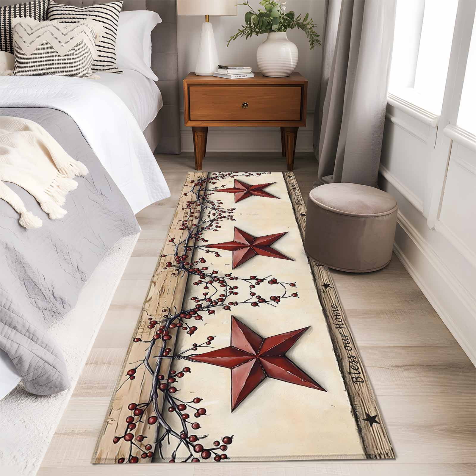Red Texas Star Rustic Runner Rug 2x6 FT,Non Slip Hallway Carpet,Country ...