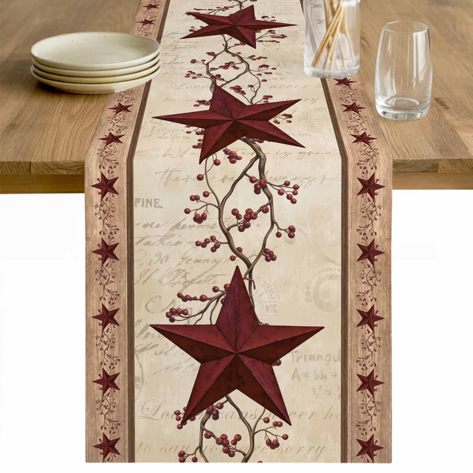 Red Texas Star Rustic Table Runner - 72 Inch Long Farmhouse Berry Brown ...