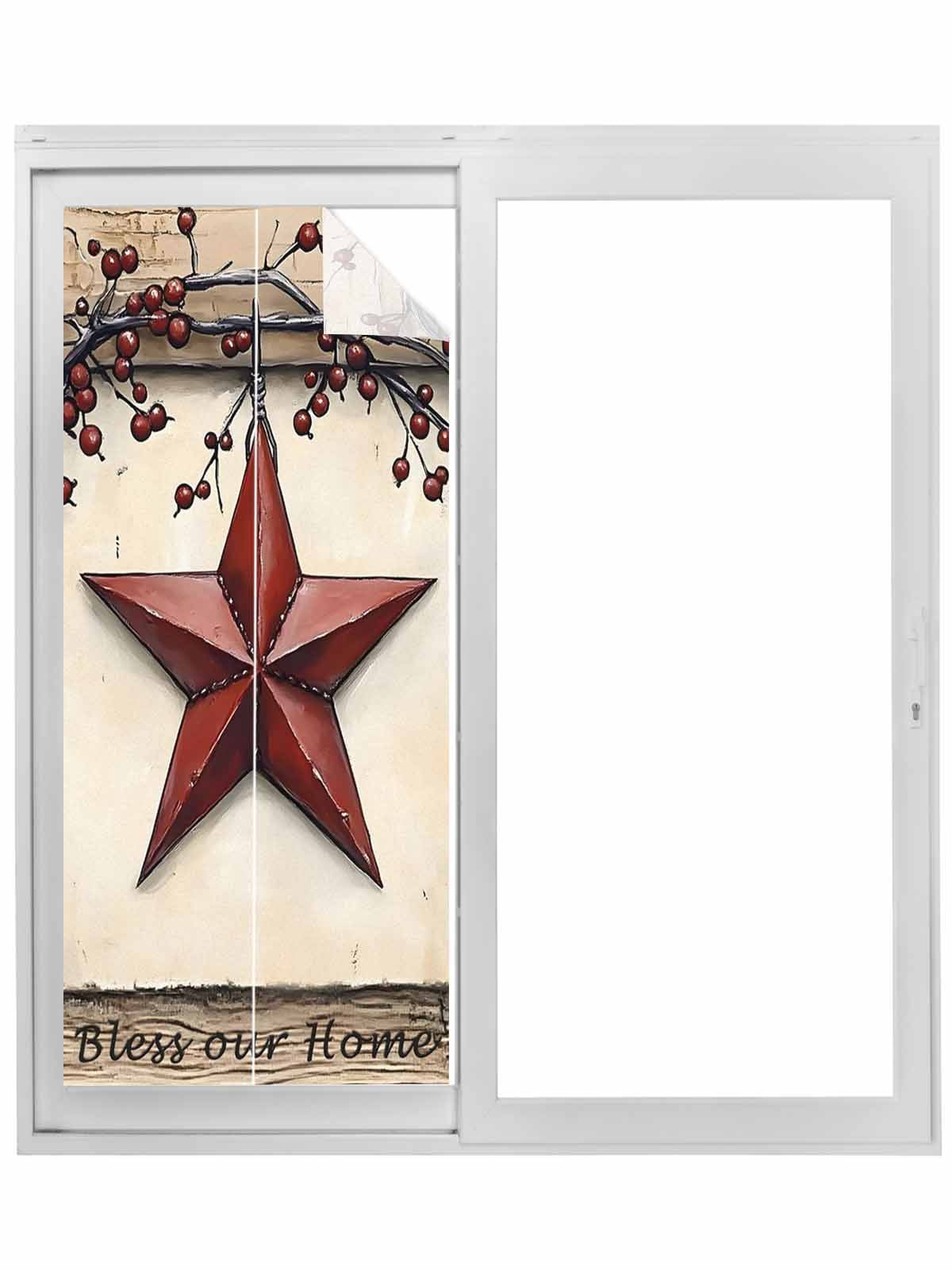 Red Texas Star Rustic Window Privacy Film, Country Star Berries Wooden ...