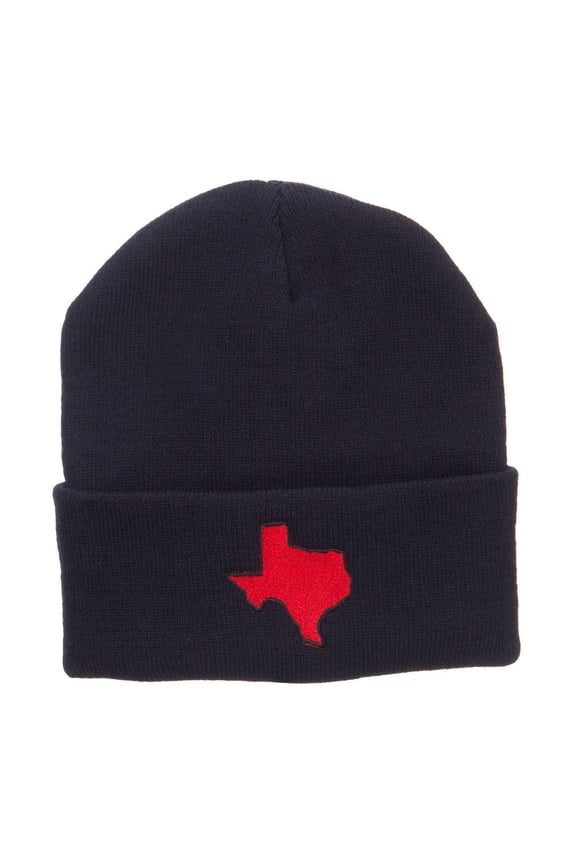 Red Texas State Map Embroidered Cuff Beanie - Navy OSFM