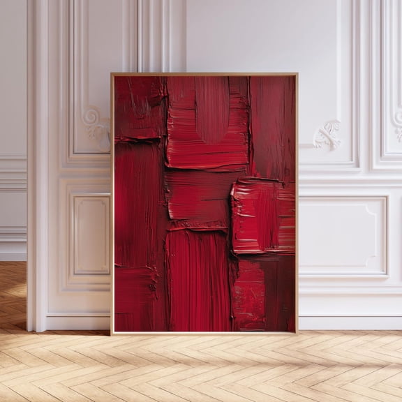 Red Textured Mid Century Modern Wall Art, Unframed Canvas Size 8x12