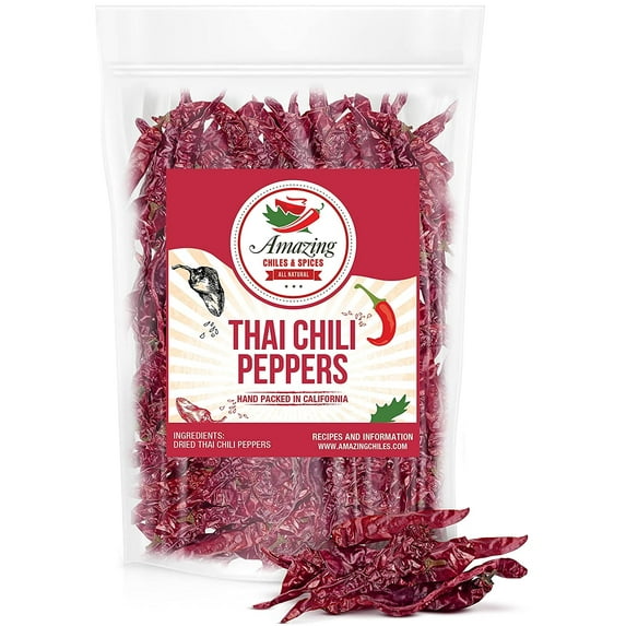 Red Thai Chili Peppers 5 oz - Red Hot Pepper Chilis - For Cooking Traditional Asian Foods, Soups, and Curry by Amazing Chiles & Spices