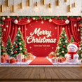 thumbnail image 1 of Red Theme Christmas Banner Christmas Tree Design Holiday Backdrop Gift Decorations Snowflake Pattern New Year Display for Christmas Party New Year Celebration Family Reunion, 1 of 9