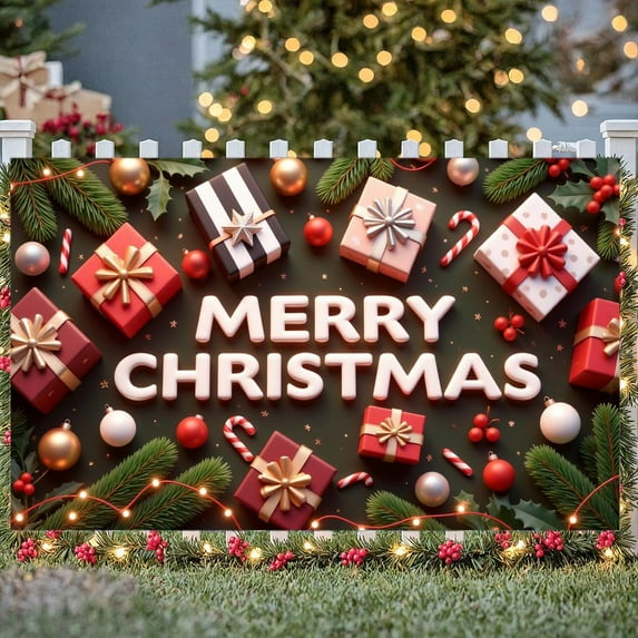 Red Theme Christmas Banner Festive Merry Christmas Banner Snowflake Design Gift Pattern Holiday Banner for Christmas Party Holiday Celebration Indoor Decoration