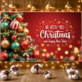 thumbnail image 1 of Red Theme Christmas Banner Gold Snowflake Merry Christmas Banner Colorful Ornaments Candy Cane Design Holiday Banner for Christmas Party New Year Celebration Indoor Decoration, 1 of 7