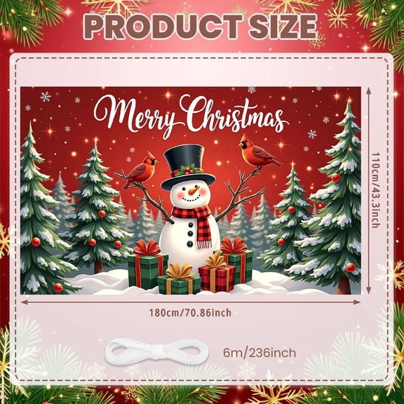 Red Theme Christmas Banner Snowman Design Merry Christmas Banner Cardinal Bird Pattern Christmas Tree Decor Holiday Banner for Christmas Party Winter Celebration Family Reunion