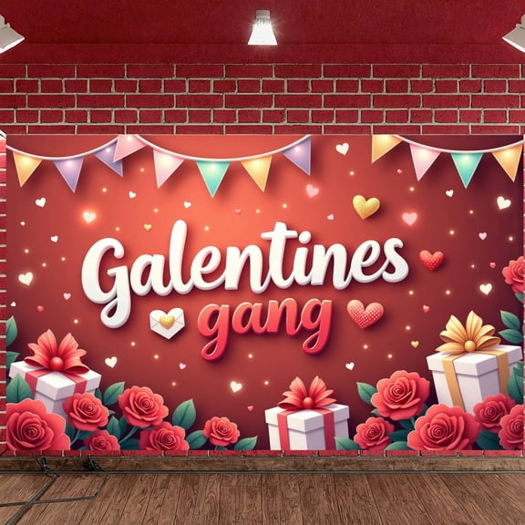Red Theme Galentines Banner Heart Pattern Friendship Display Rose Decoration Gift Box Design Heart Backdrop for Galentines Party Girls' Night Friendship Gathering