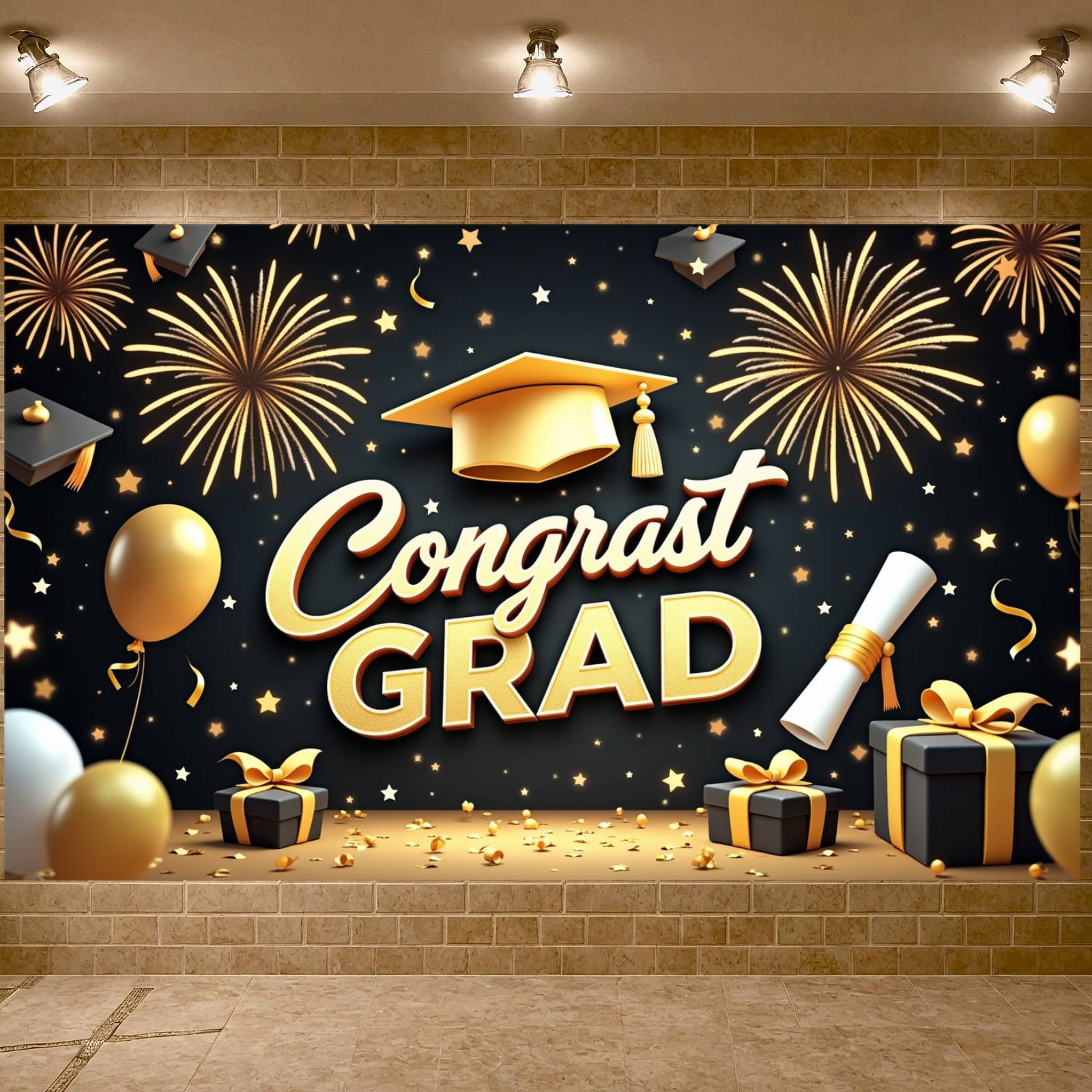 Red Theme Graduation Banner Colorful Balloons Graduation Backdrop ...