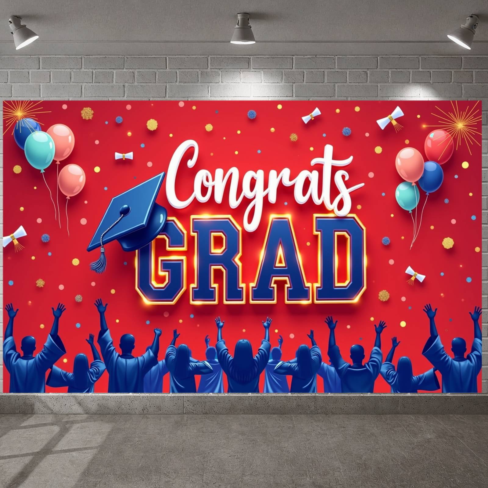 Red Theme Graduation Banner Colorful Balloons Graduation Backdrop ...