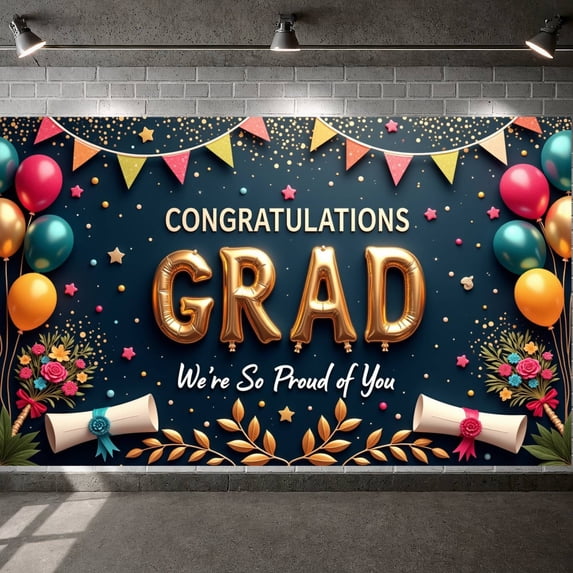 Red Theme Graduation Banner Colorful Balloons Graduation Backdrop Graduation Cap Tassel Design Grad Celebration Background for Graduation Ceremony Grad Party Photo Backdrop