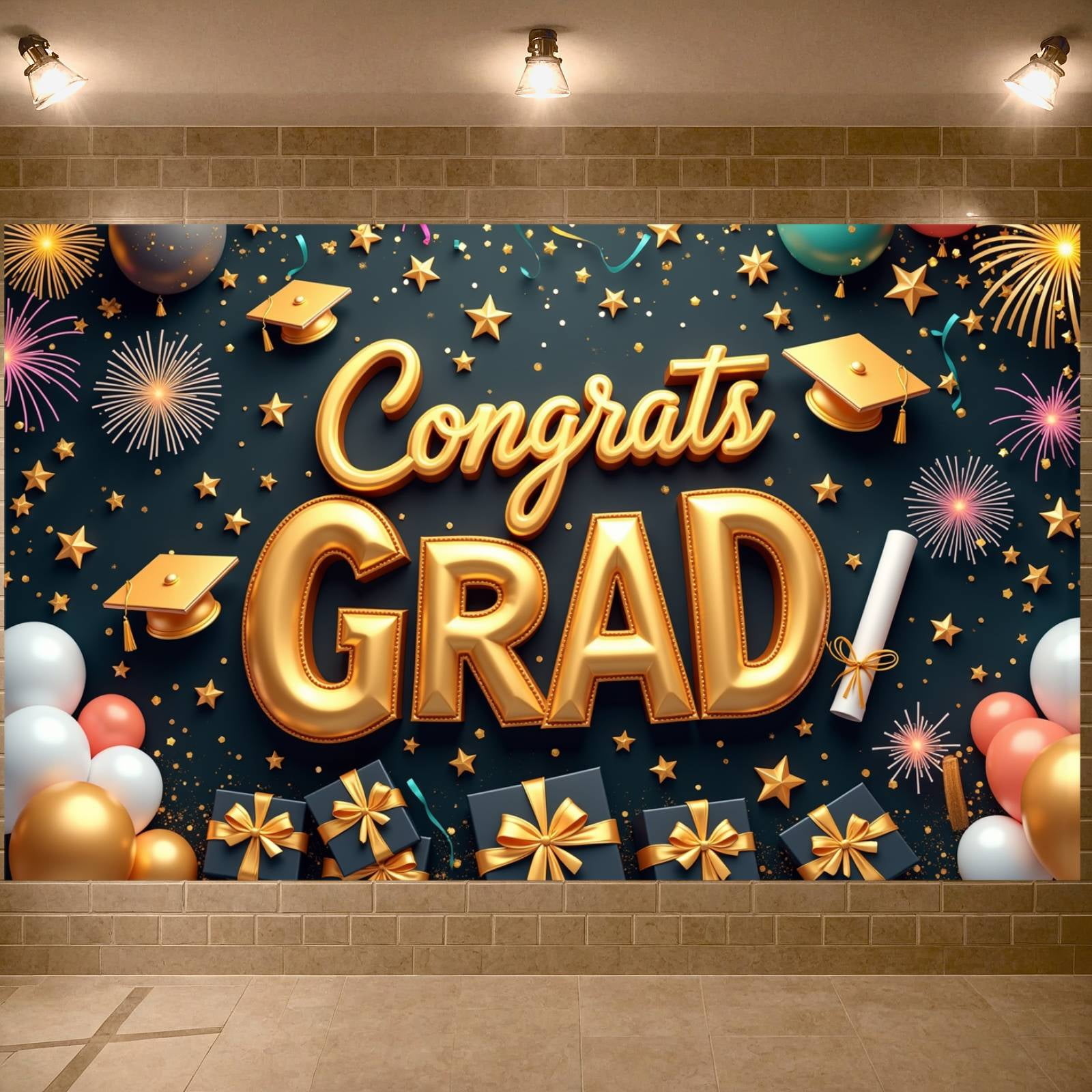 Red Theme Graduation Banner Colorful Balloons Graduation Backdrop ...