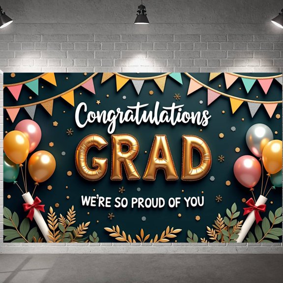 Red Theme Graduation Banner Colorful Balloons Graduation Backdrop Graduation Cap Tassel Design Grad Celebration Background for Graduation Ceremony Grad Party Photo Backdrop