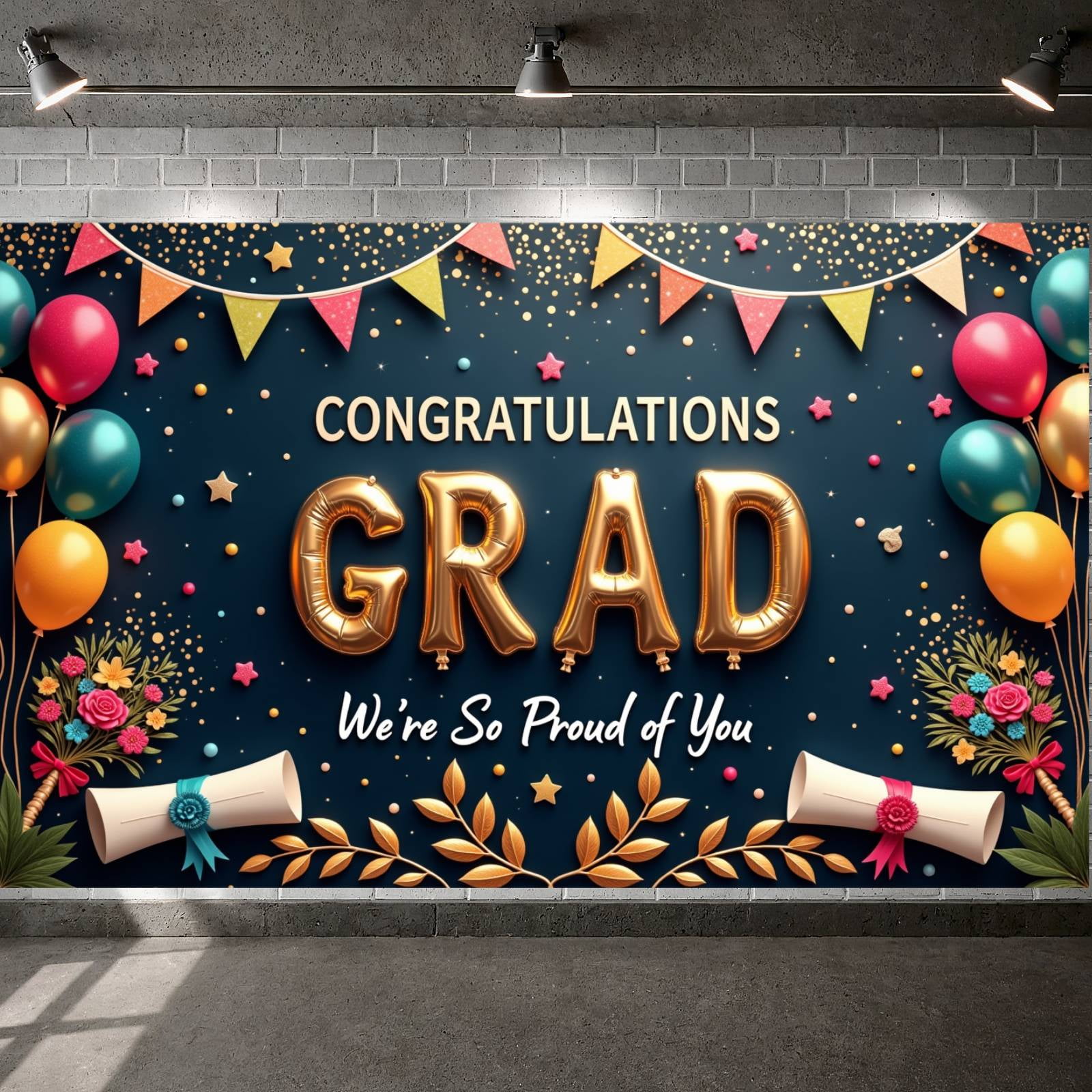 Red Theme Graduation Banner Colorful Balloons Graduation Backdrop ...
