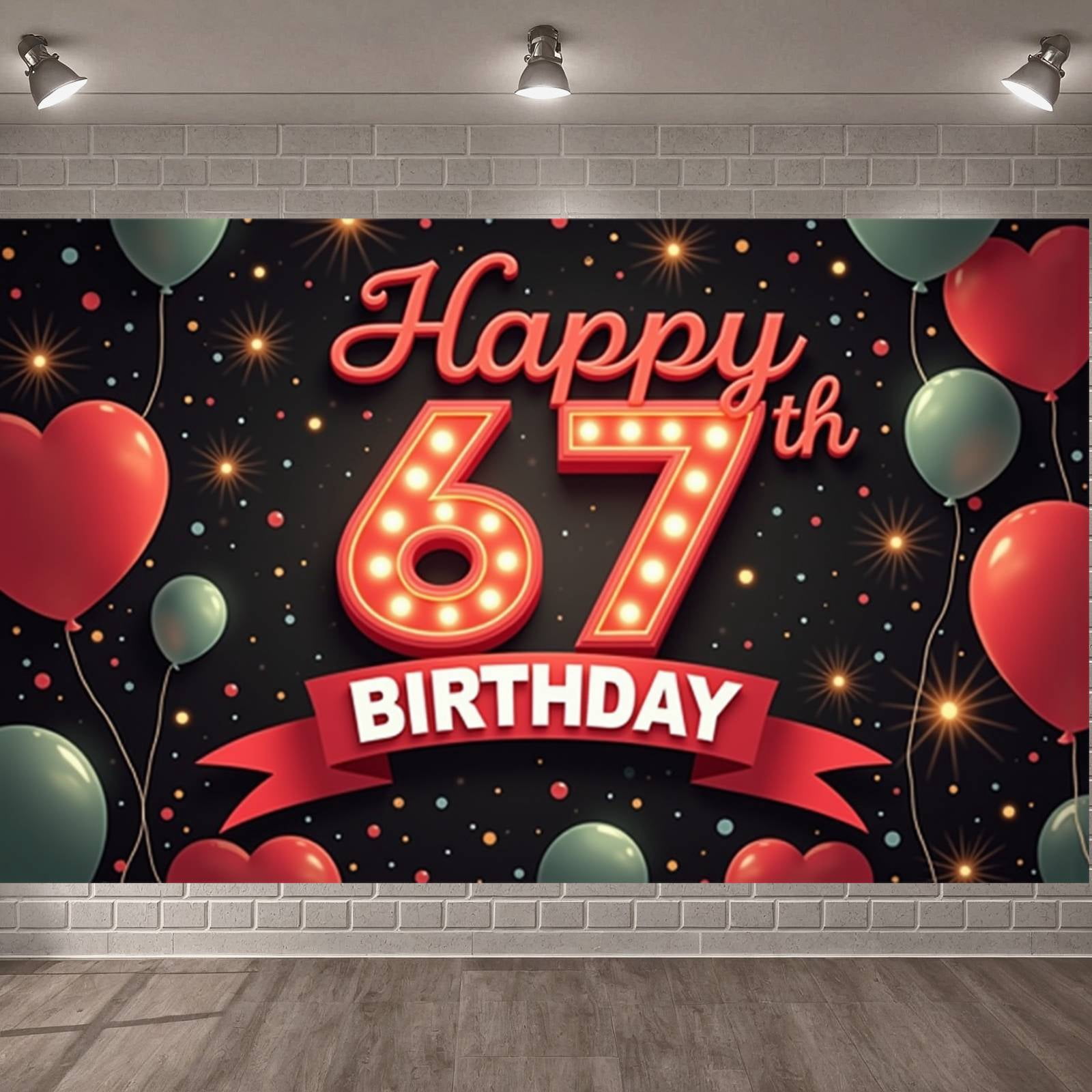 Red Theme Happy 67th Birthday Banner Neon Light Design 67th Birthday ...