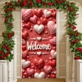 thumbnail image 1 of Red Theme Valentine Banner Heart-shaped Love Display Polka Dot Pattern Striped Design Heart Backdrop for Valentine's Day Romantic Party Wedding Reception, 1 of 9