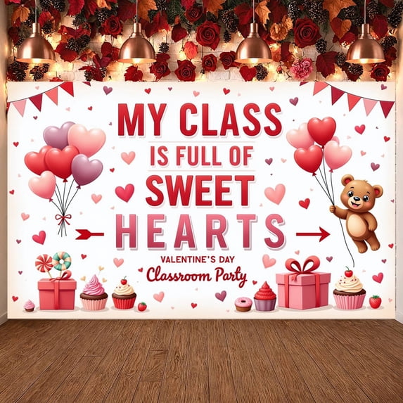 Red Theme Valentine's Banner Heart Shape Love Display Rose Decor Romantic Heart Backdrop for Valentine's Party Romantic Date Anniversary Celebration