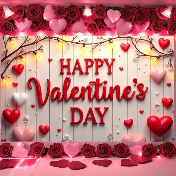 Red Theme Valentine's Banner Heart Shape Love Display Rose Decor Romantic Heart Backdrop for Valentine's Party Romantic Date Anniversary Celebration