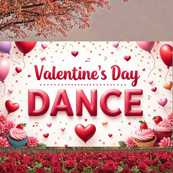 Red Theme Valentine's Banner Heart Shape Love Display Rose Decor Romantic Heart Backdrop for Valentine's Party Romantic Date Anniversary Celebration