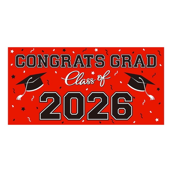 Red Themed 2026 Graduation Decorations - Congrats Grad Banner, Class of 2026Backdrop - Complete Party Supplies for High School & College Celebrations