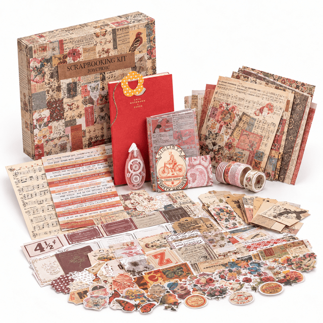 Red Themed Aesthetic Journaling Craft Kit with Notebook and Stickers ...