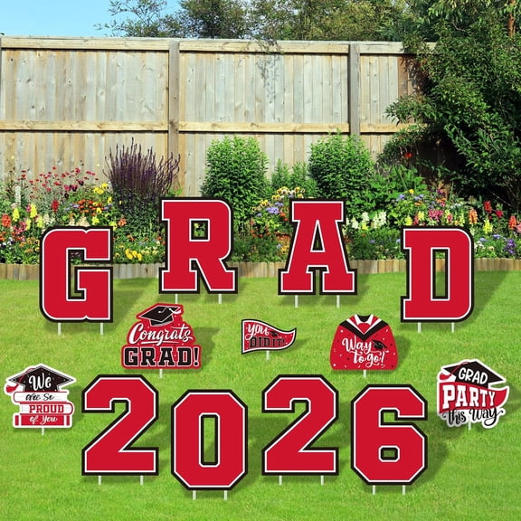 Red Themed Graduation Decorations 2026 - Graduation Yard Signs Class of 2026,Congratulate Graduation yard signs - Graduation Party Supplies for High School & Graduation Party Decorations