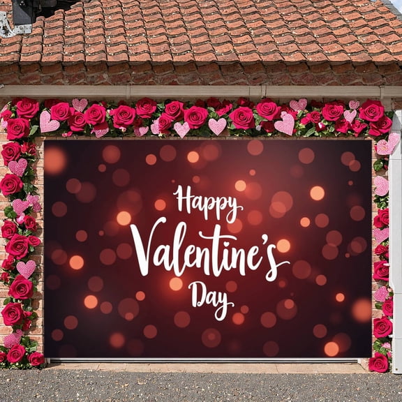 Red Themed Happy Valentine's Day Banner Bokeh Light Effect Love Celebration Backdrop White Handwritten Font Warm Tone Romantic Event Background for Valentine's Day Party Couple Gathering Indoor
