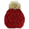 thumbnail image 1 of Red Thick Knit Beret Beanie Hat With Fur Pom Pom, 1 of 2