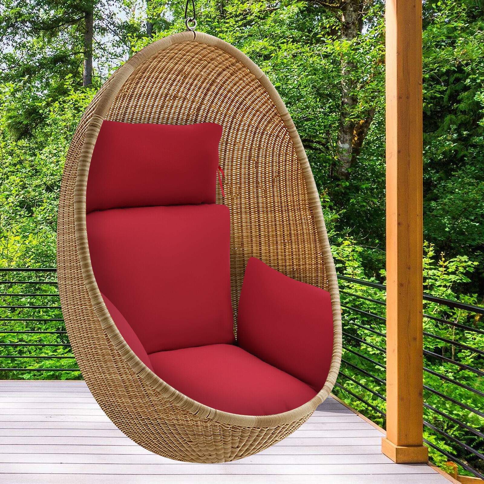 Red Thicken Hanging Egg Chair Cushion, Detachable Hanging Basket Chair