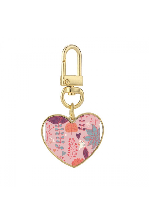 Red Thread Flower Paint Gold Heart Keychain Metal Keyring Holder