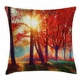 thumbnail image 1 of Red Throw Pillow Cushion Cover, Autumnal Foggy Park Fall Nature Scenic Scenery Maple Trees Sunbeams Vibrant Woods, Decorative Square Accent Pillow Case, 18 X 18 Inches, Red Yellow Green, by Ambesonne, 1 of 2
