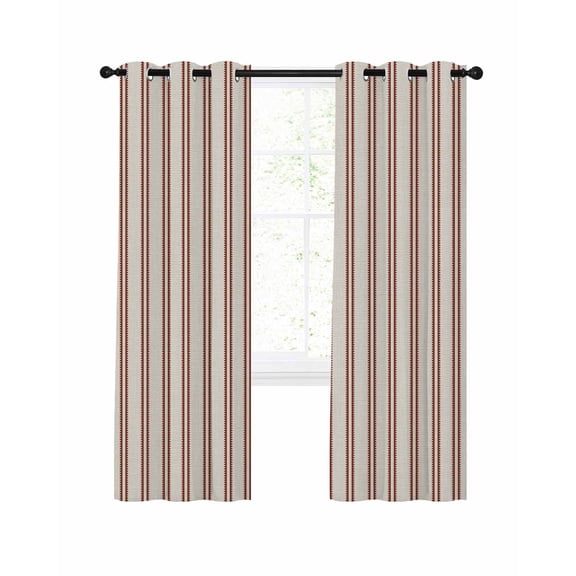 Red Ticking Stripe Blackout Curtains for Bedroom Living Room, Minimalist Vertical Lines Khaki 96 In Long Thermal Insulated Room Darkening Drapes Grommet Window Treatments, 52 x 96 In