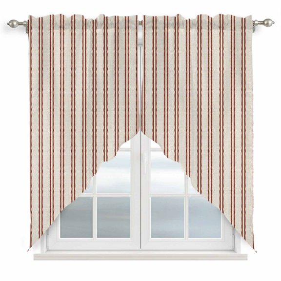 Red Ticking Stripe Swag Valances for Windows 2 Pack Minimalist Vertical Lines Khaki Swag Kitchen Curtains 63 Inches Long Rod Pocket Short Window Treatment for Kitchen Bathroom 36"x63"
