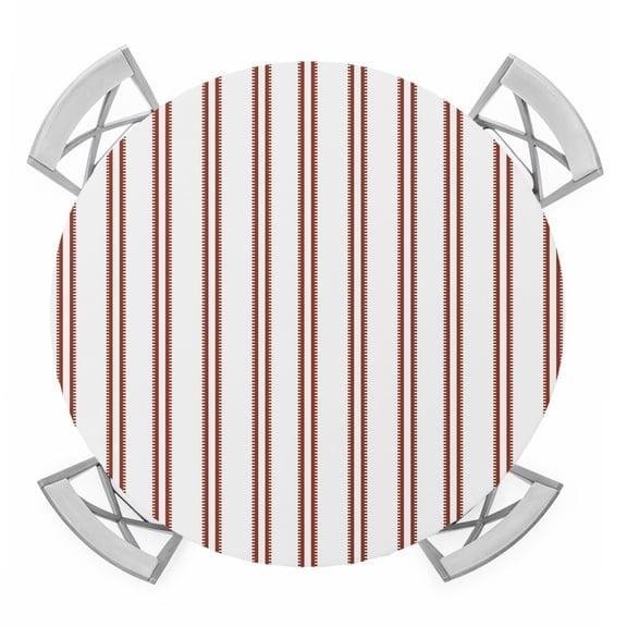 Red Ticking Stripes Round Table Cover, Minimalist Vertical Lines White Waterproof Fitted Tablecloths for 36"-44" Tables, Washable Picnic Table Cover for Camping Dining Indoor Outdoor