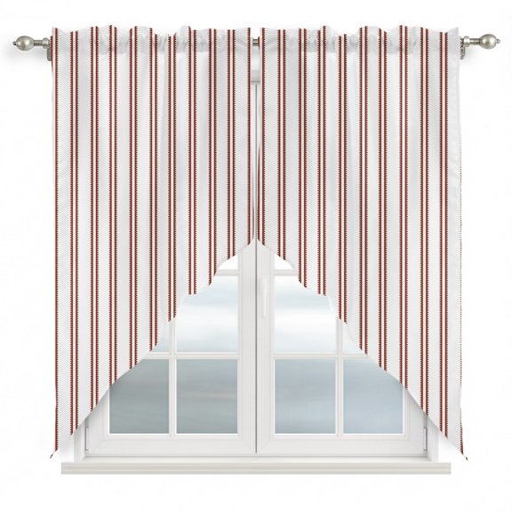Red Ticking Stripes Swag Valances for Windows 2 Pack Minimalist Vertical Lines White Swag Kitchen Curtains 63 Inches Long Rod Pocket Short Window Treatment for Kitchen Bathroom 36"x63"