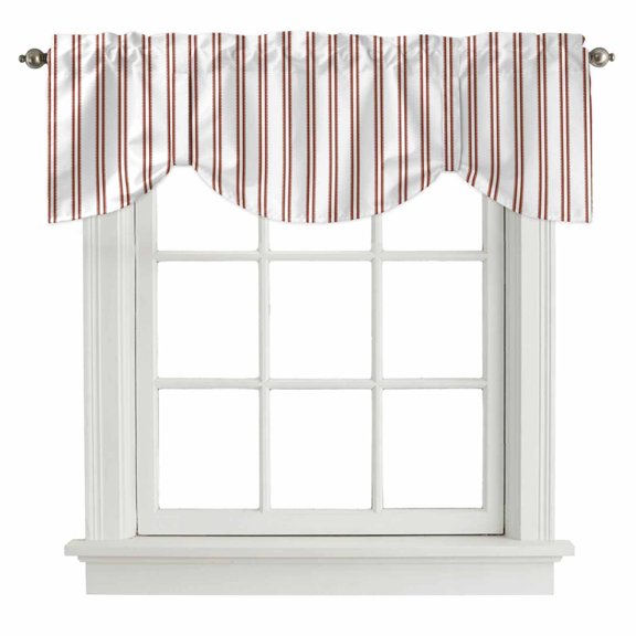 Red Ticking Stripes Tie Up Valances Curtain, Minimalist Vertical Lines White Adjustable Valance for Window Light Filtering for Kitchen and Bathroom Rod Pocket 1 Panel 42x12in