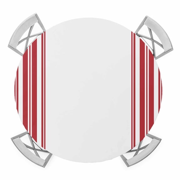 Red Ticking Vertically Stripe Elastic Fitted Round Table Cover Simple Style White Waterproof Outdoor Tablecloth for Holiday Party, Picnic, Patio & Dining Fits Tables Up to 36"-44"