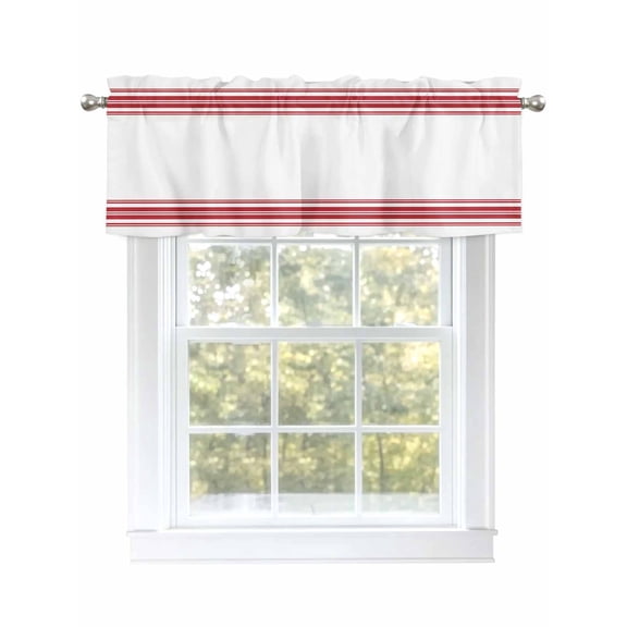 Red Ticking Vertically Stripe Valances for Windows, Rod Pocket Kitchen Valance Curtains - Soft & Washable Small Window Treatment for Living Room, Bathroom, Simple Style White 54x18inch, 1 Panel
