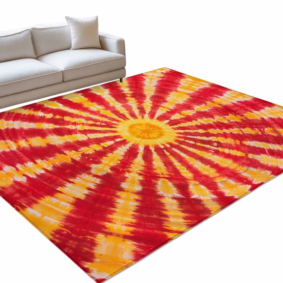 Red Tie Dye Art Area Rug, Abstract Watercolor Dyeing Non-Slip Felt Rubber Backing Rectangle Indoor Carpet Washable Rugs for Living Room Bedroom 4x6ft