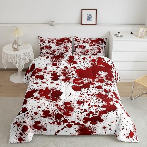 Red Tie Dye Comforter Set Twin Size,Halloween Decor Bedding Set Teens Adults Bedroom,Gothic Horror Style Quilt Set Cartoon Hand Painted Graffiti Duvet Insert